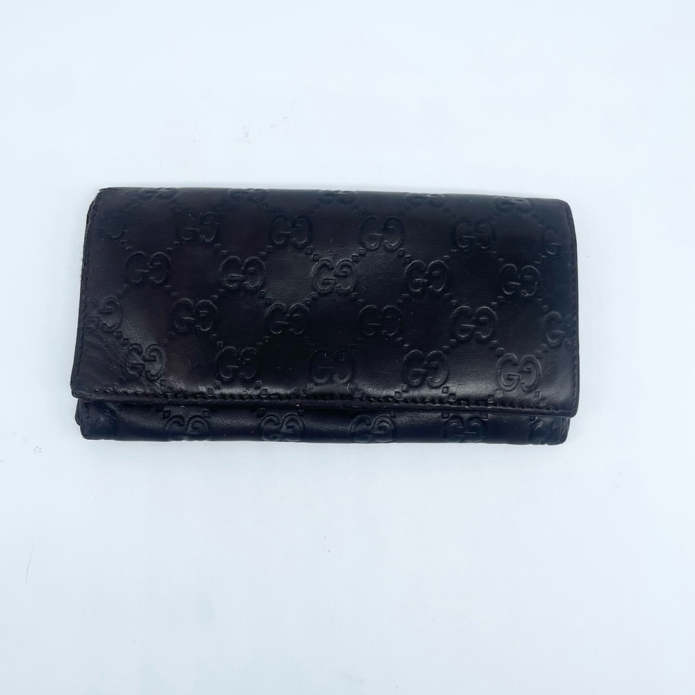 Gucci Dark Chocolate brown leather GG monogram bifold long wallet